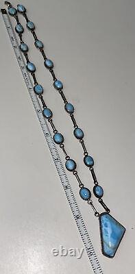 Vintage Native American Sterling Silver Necklace Larimar Agate Necklace/Pendant