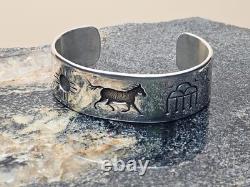 Vintage Native American Sterling Silver Storyteller Cuff Horse Motif Signed