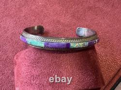 Vintage Native American Sterling Silver Sugilite & Opal Inlay Bracelet c. 1970s