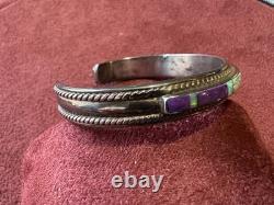 Vintage Native American Sterling Silver Sugilite & Opal Inlay Bracelet c. 1970s