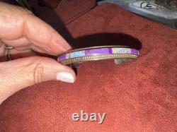 Vintage Native American Sterling Silver Sugilite & Opal Inlay Bracelet c. 1970s