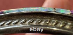 Vintage Native American Sterling Silver Sugilite & Opal Inlay Bracelet c. 1970s