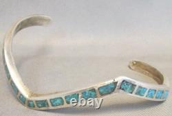 Vintage Native American Sterling Silver TURQUOISE INLAY Cuff Bracelet 15.0 grams
