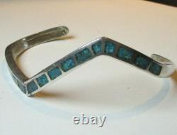 Vintage Native American Sterling Silver TURQUOISE INLAY Cuff Bracelet 15.0 grams
