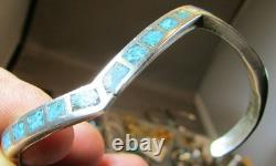 Vintage Native American Sterling Silver TURQUOISE INLAY Cuff Bracelet 15.0 grams