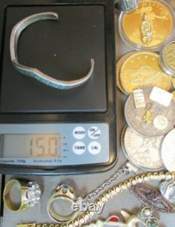 Vintage Native American Sterling Silver TURQUOISE INLAY Cuff Bracelet 15.0 grams