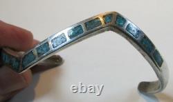 Vintage Native American Sterling Silver TURQUOISE INLAY Cuff Bracelet 15.0 grams