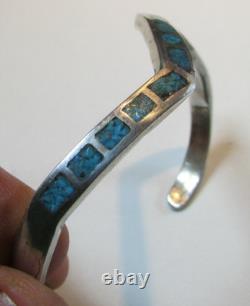 Vintage Native American Sterling Silver TURQUOISE INLAY Cuff Bracelet 15.0 grams