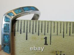 Vintage Native American Sterling Silver TURQUOISE INLAY Cuff Bracelet 15.0 grams