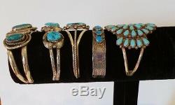 Vintage Native American Sterling Silver Turquoise Bracelet Lot