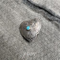 Vintage Native American Sterling Silver Turquoise Concho Handmade Pendant
