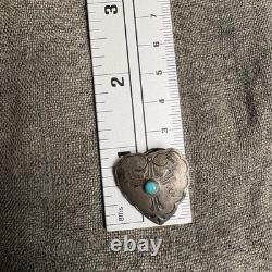Vintage Native American Sterling Silver Turquoise Concho Handmade Pendant
