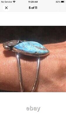 Vintage Native American Sterling Silver Turquoise Cuff Bracelet 27 grams Tested