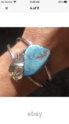 Vintage Native American Sterling Silver Turquoise Cuff Bracelet 27 grams Tested