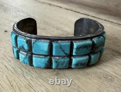 Vintage Native American Sterling Silver Turquoise Cuff Bracelet 64g Unbranded