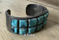 Vintage Native American Sterling Silver Turquoise Cuff Bracelet 64g Unbranded