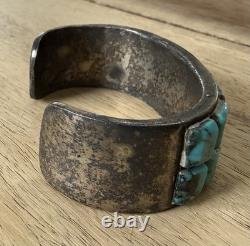 Vintage Native American Sterling Silver Turquoise Cuff Bracelet 64g Unbranded