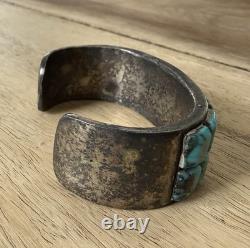 Vintage Native American Sterling Silver Turquoise Cuff Bracelet 64g Unbranded