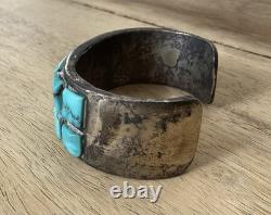 Vintage Native American Sterling Silver Turquoise Cuff Bracelet 64g Unbranded