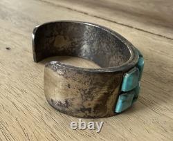 Vintage Native American Sterling Silver Turquoise Cuff Bracelet 64g Unbranded