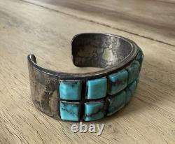 Vintage Native American Sterling Silver Turquoise Cuff Bracelet 64g Unbranded
