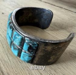 Vintage Native American Sterling Silver Turquoise Cuff Bracelet 64g Unbranded