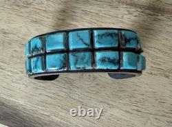 Vintage Native American Sterling Silver Turquoise Cuff Bracelet 64g Unbranded