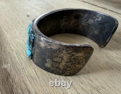 Vintage Native American Sterling Silver Turquoise Cuff Bracelet 64g Unbranded