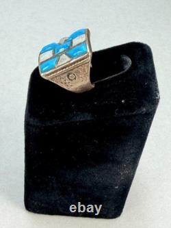 Vintage Native American Sterling Silver Turquoise MOP Inlay Statement Ring Sz 7