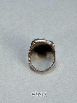 Vintage Native American Sterling Silver Turquoise MOP Inlay Statement Ring Sz 7 Vintage Native American Sterling Silver Turquoise MOP Inlay Statement Ring Sz 7