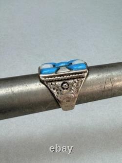 Vintage Native American Sterling Silver Turquoise MOP Inlay Statement Ring Sz 7