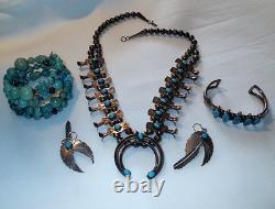 Vintage Native American Sterling Silver, Turquoise Squash Blossom, Signed LG