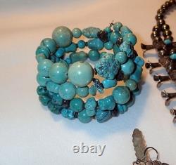 Vintage Native American Sterling Silver, Turquoise Squash Blossom, Signed LG