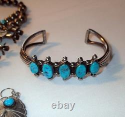 Vintage Native American Sterling Silver, Turquoise Squash Blossom, Signed LG