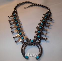 Vintage Native American Sterling Silver, Turquoise Squash Blossom, Signed LG