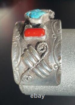 Vintage Native American Sterling Silver, Turquoise Watch Cuff