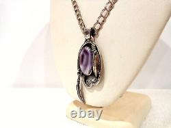 Vintage Native American Sterling Silver Wampum Shell Pendant Necklace 24