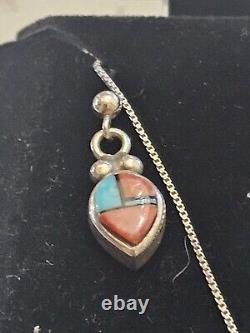 Vintage Native American Sterling Silver pastel earring & pendant set Signed M4