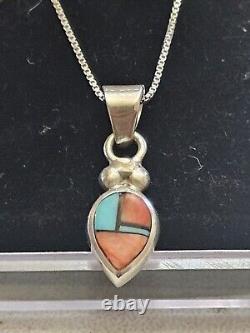 Vintage Native American Sterling Silver pastel earring & pendant set Signed M4