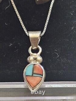 Vintage Native American Sterling Silver pastel earring & pendant set Signed M4