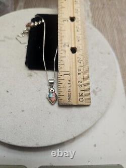 Vintage Native American Sterling Silver pastel earring & pendant set Signed M4