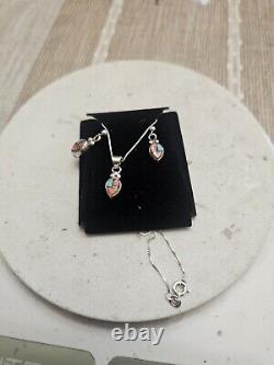 Vintage Native American Sterling Silver pastel earring & pendant set Signed M4
