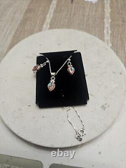 Vintage Native American Sterling Silver pastel earring & pendant set Signed M4