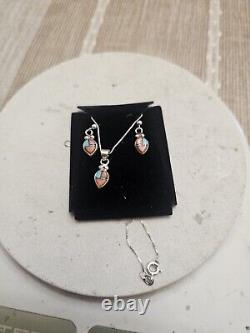 Vintage Native American Sterling Silver pastel earring & pendant set Signed M4