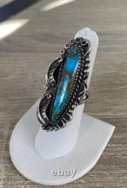 Vintage Native American Sterling Silver turquoise statement ring signed HCT