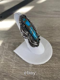 Vintage Native American Sterling Silver turquoise statement ring signed HCT