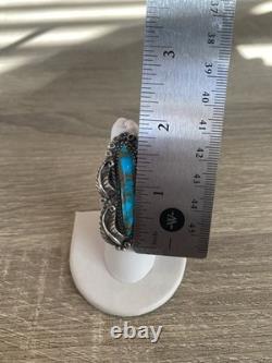 Vintage Native American Sterling Silver turquoise statement ring signed HCT