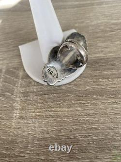 Vintage Native American Sterling Silver turquoise statement ring signed HCT