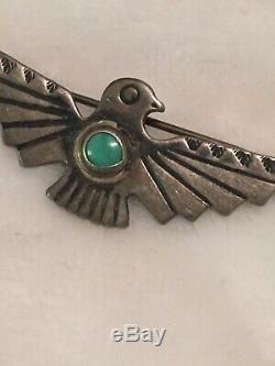 Vintage Native American Sterling Thunderbird Pin Brooch Indian Turquoise Navajo