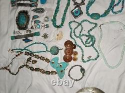 Vintage Native American Sterling Turquoise Jewelry Lot Bracelets Rings Earrings